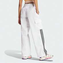 adidas originals 3-Stripes Cargo Trousers 三條紋拼色寬鬆工裝復古針織運動褲 女款 - 白色/黑色 - 查看 3