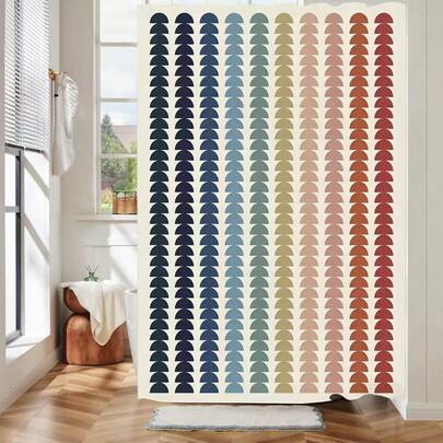 72"X72" Vintage Rainbow Boho Style Shower Curtain, Neutral Tones, Medieval Modern Art Design, Waterproof Fabric Bathroom Curtain Set