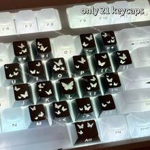 21 teclas con diseño de corazón y mariposa, retroiluminadas, impresión lateral OEM, compatibles con teclados mecánicos, estilo de teclas minimalista, diseño con forma de corazón, teclas con grabado lateral, reemplazo de teclas, para entusiastas de teclados - Mariposa del amor - Ver 2