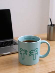 清爽夏日风情蓝色陶瓷马克杯——俏皮的椰树涂鸦设计，内壁印有“夏日清凉”字样，是冰咖啡、冷萃咖啡和海滩主题饮品的理想之选，为您的日常补水增添趣味和活力。 - 彩色 - 查看 5