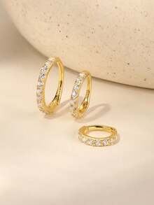 1pc S925 Sterling Silver Nose Ring/Belly Button Ring, Minimalist Classic Single Row Cubic Zirconia 6/8/10mm Cartilage Earring, Suitable For Women's Daily Wear, Parties, Banquets - Single - View 2