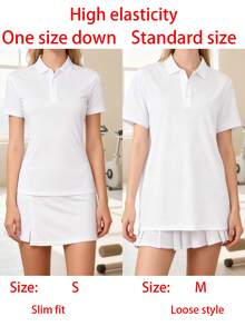 女款夏季粉色素色短袖 Polo 衫，吸濕排汗面料休閒上衣，適用於網球、慢跑、瑜伽、健身、辦公室運動 - 粉色 - 查看 4
