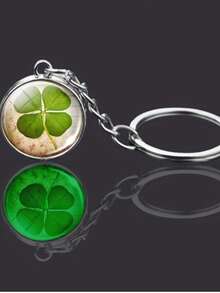 1pc Glowing Four-Leaf Clover Crystal Glass Lucky Pendant Keychain - With Time Gem - Perfect Jewelry Gift, Bag Charm, Birthday, Party, Holiday, Mother's Day Gift - Green - View 6