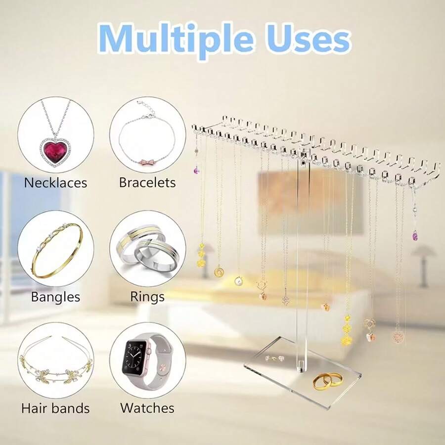 1. 1PC Clear Acrylic Hanging Rotatable Jewelry Organizer For Necklace Ring Earring Bracelet Vanity Bedroom Sturdy - Clear - View 1