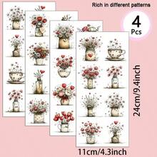 4pcs/Set Whimsical Flowers Spring Theme UV Transfer Stickers | Self-Adhesive Plastic Decals For Crafts, Mugs, Laptops & Water Bottles, High-Quality Prints, Durable, EYESWEB - Multicolor - View 2