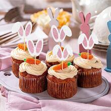 5 chiếc/10 chiếc/12 chiếc phụ kiện trang trí bánh cupcake hình thỏ Phục Sinh dễ thương, thích hợp cho tiệc sinh nhật Phục Sinh, trang trí bánh cupcake và món tráng miệng tự làm. - nhiều màu - Xem 2