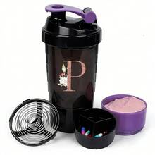 三层摇摇杯蛋白粉搅拌杯大容量水瓶搅拌杯水杯玫瑰金字母印花便携式摇摇杯健身运动搅拌杯 - 紫色 - 查看 19