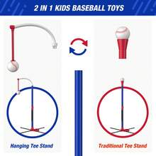 HYES 4 In 1 T Ball Sets For Kids 3-5 With Toss And Catch Ball Set, Hanging Tee Stand With Auto Pitching Machine/ 2 Bats, Indoor Outdoor Toys Birthday Baseball Gifts For Toddler Boys Girls, Blue - Blue- - View 7