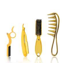 Men's Stainless Steel Manual Shaver, Sideburns & Face Razor, Manual Shaving Knife, Gold Styling Comb Set - Multicolor - View 2