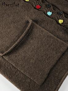 女士休闲开衫，高品质针织时尚上衣，秋冬季 - 咖啡棕 - 查看 7