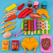 Juego de juguetes de barbacoa de simulación para niños, juego de cocina para barbacoa, juguetes de cocina, parrilla interactiva, juego de utensilios de cocina de comida, juego para niños HOVF - 27 piezas sin parrilla - Ver 16