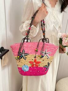 Dedoo 这款春夏时尚海洋风手提包，饰以色彩缤纷的3D立体花卉图案和串珠饰品，散发着波西米亚风情。这款充满度假气息的编织手提包容量大、实用又时尚，是旅行、休闲和海滩漫步的理想之选。 - 彩色 - 查看 7