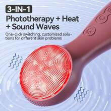 Colorful LED Silicone Face Wash Brush -  Vibration Face Cleaner With Heat Sensation, 3 Modes & Ergonomic Handle, Waterproof Electric Face Brush For At-Home Spa & Travel Skincare (Pink) - 黑色 - 查看 3