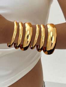 6/3Pcs Chunky Wheels Metal Cuff Bangles Bracelets Set , Women Bracelets Set , Stacked Bangles Jewelry For Women , Chunky Wheels Cuffs Bangle Set - Yellow Gold - View 15