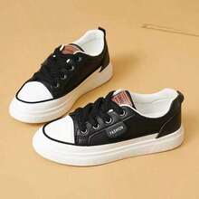 Women's White Low-Top Sneakers - Soft EVA/PVC Sole Slip-On Casual Shoes, Breathable Synthetic Cover, All-Season Comfort Skateboarding, Running & Casual Attire, Skate Shoes, Sleek Shoe Design, Durable Traction Footwear - Black - View 7