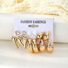 VKME 12pcs Metal Heart & Pearl C-Shaped Clip-On Earrings, Casual Style - XH9285177-88 - View 6
