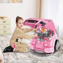 Role Playing Realistic Mechanic Disassembling Building Toy Truck With Remote Control Key - Pink - View 3