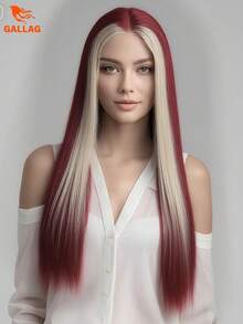 Red Brown 13x4 Synthetic Lace Front Wig 24 Inch Long Straight | For Daily Wear & Cosplay - Burgundy - View 2