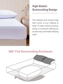 1件压花床笠，床垫保护套，适用于所有床型——单人床、双人床、大号床，柔软透气，居家及宿舍必备床上用品，可机洗，通过Oeko-Tex认证 - 白色 - 查看 5