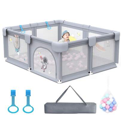  Advwin Large Baby Playpen 185cm*205*68cm Kids Activity Central Child Play Fence Yard With Anti-Slip Base Grey