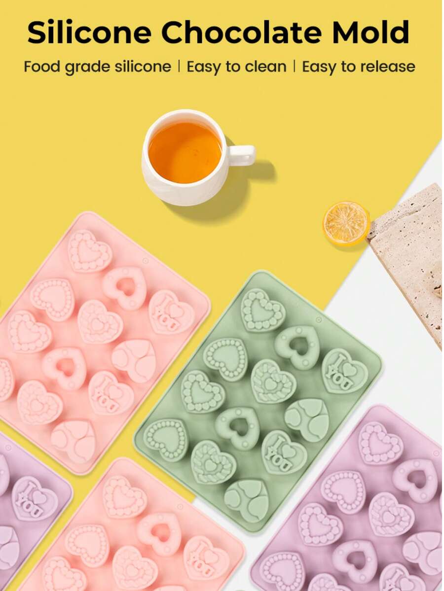 Molde de silicona con 12 cavidades con forma de corazón, para hacer chocolate, gelatina y hornear manualidades para el Día de San Valentín - Multicolor - Ver 1