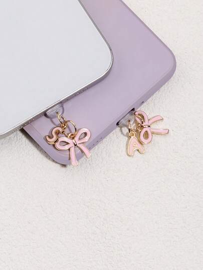26-Letter & Bowknot Phone Dust Plug Pendant, Personalized Anti-Dust Charm, Perfect Gift For Girls