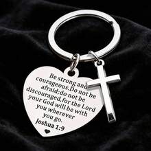 1pc/Set MOLANXUAN Stainless Steel Cross Keychain With Inspirational Bible Verse - Minimalist Religious Keychain, Symbolizing Strength And Courage, Christian Holiday Gift - Multicolor - View 2