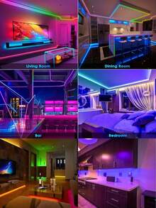 3.28ft (1 Roll) ~ 98.42ft (2 Rolls) RGB LED Light Strip With 44-Key Infrared Remote Control, USB 5V LED Strip With Adhesive Backing, Dimmable, Bedroom Party Decor, Kids Room Decor, Holiday Celebration Lighting, Home Decor Wall Decoration - Black Plate - View 4