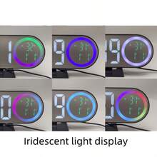 1pc Fashion Mirror LED Ambient Alarm Clock. Adjustable 10 Colors. Displays Time, Date, Day, Humidity And Temperature. Suitable For Bedroom Or Study, Also Can Be Used As Gift. - Multicolor - View 10