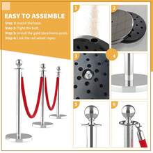 Paquete de 6 postes y cuerdas de terciopelo con alfombra roja de 7,9 m, postes de acero inoxidable de 1,5 m y cuerdas de terciopelo para control de multitudes, bodas, eventos y decoración de fiestas. - Plateado - Ver 6