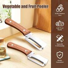 Premium-Grade Fruit & Vegetable Peeler | Sharp Stainless Steel Blade, Ergonomic Wooden Handle + Built-In Bottle Opener – Ideal For Daily Kitchen Use (Potatoes, Apples, Pumpkins & More) - 紅木色 - 查看 3