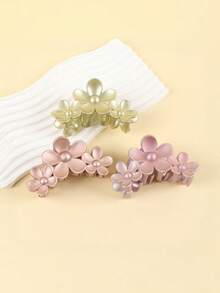 1个/3个/6个几何图案休闲ABS塑料（ABS树脂）新款大芙蓉花发爪，流行旅行发夹，发爪发饰时尚发夹，优雅发饰 - 彩色 - 查看 8