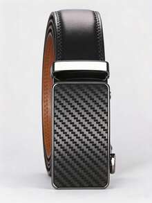 Cinto de Couro Ajustável com Catraca para Homens. Cinto Masculino de Designer, Couro Genuíno de Dupla Camada, Adequado para Ocasiões Formais e Casuais. Acompanha Fivela Ajustável. Presente Masculino. Diversão ao Ar Livre. Design Texturizado. Presente/Acessório de Aniversário. Cinto Masculino/Empresarial sem Furos. - Preto - Visão 2