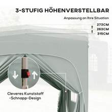 Folding Gazebo, 3x3m, Water-Repellent, Sturdy And Winter-Resistant, UV 50+ Protection, Ideal For Parties And Gardens. It Comes With 4 Side Panels And A Storage Bag. Colour: Light Grey. - Grey - View 5