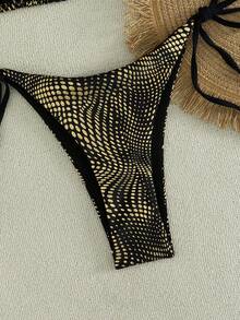 Nouveau Arrivage Ensemble Bikini Femme Imprimé à Pois Feuille d'Or Vacances Plage - Noir - Voir 7