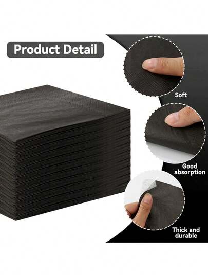 25pcs/Set, 50pcs/Set, 75pcs/Set Thick Soft Absorbent Black Square Disposable Paper Napkins, 2-Ply, 25cm*25cm, Suitable For Wedding, Tea Party, Birthday Party Decoration, Party Supplies, Holiday Decoration