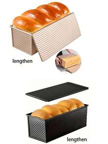 Set Of 2 Bread Loaf Pans With Lid (12.2x4.8x4.7), Bread Toast Mold, Non-Stick Bakeware, Oven Baking Accessories, Kitchen Tools - Champagne - View 5