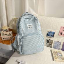 Japanese Style Lace & Striped Backpack, Large Capacity Casual Backpack For High School Students - A - View 14
