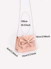 1pc Girls' Cute Mini Dual-Fabric Bow Handbag, Suitable For Daily Outfits - Pink - View 6