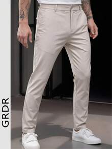 男士侧袋修身休闲裤，新款休闲商务长裤，男装，透气冰丝面料，适合送给丈夫、男友，也适合朋友聚会、派对等场合。 - 米色 - 查看 2