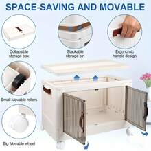 28inch 600Qt Stackable Storage Bins With Lid, Extra Large Closet Organizer Collapsible Drawer Boxes With Wheels, Folding Plastic Cabinet Containers For Home Kitchen Room Organization, 1/2/3/4/5Pack - 白色 - 查看 8