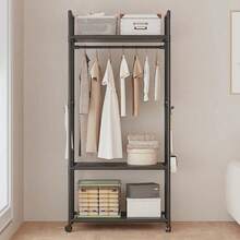 Multifunctional Clothes Rail Garment Hanging Stand Shoe Rack Home Storage Shelf - Black - View 9