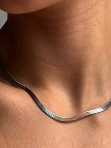 1 Peça Colar com Lâmina Grossa de Aço Titânio, 5mm de Largura, Não Desbota, Adequado para Uso Diário e Casais - 662 corrente larga de osso de cobra masculina - Visão 7