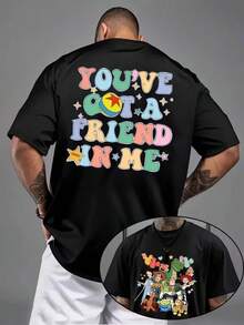 1 Piece, New Disney Men's T-Shirt, Toy Story Cartoon Printing Before And After, Round Neck Casual And Comfortable T-Shirt, Suitable For Sports And Daily Wear, Women's Loose T-Shirt, A Good Choice For Gifts, A Must For Parties. - Black - View 1