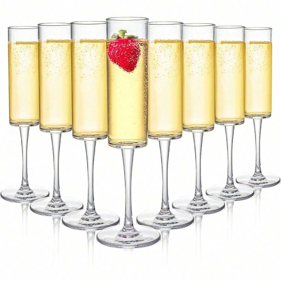 12/6/1pc Set Glass Champagne Flutes, 6oz Unbreakable Reusable Champagne Glasses, Stem Champagne Flutes Suitable For Wedding, Party, Bar - Transparent - View 1