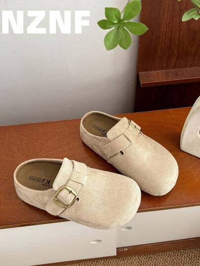 NZNF 2026春秋新款复古搭扣绑带露趾厚底一脚蹬穆勒鞋女款
