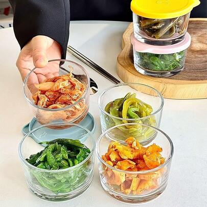 1个密封玻璃食品储物盒 - 防漏翻盖，可重复使用，非常适合冰箱腌制蔬菜，厨房收纳 | 现代厨房用品 | 耐用玻璃容器，密封玻璃腌制蔬菜冰箱保鲜盒，泡菜碗，酱料分隔盒