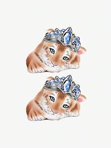 1张时尚皇冠老虎图案临时纹身贴纸，手工防水，可爱宠物主题氛围大腿/手臂纹身，防水防汗 - 彩色 - 查看 3