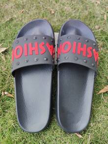 1 Pair Men's Letter Print EVA (Ethylene-Vinyl Acetate Copolymer) Outdoor Slippers, Non-Slip Wear-Resistant Sole, Beach & Holiday, Spring/Summer - Red and Black - View 6