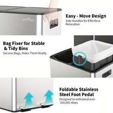 A 40-Liter Stainless Steel Waste Bin Featuring Two Sections - Anti-fingerprint Black - View 11